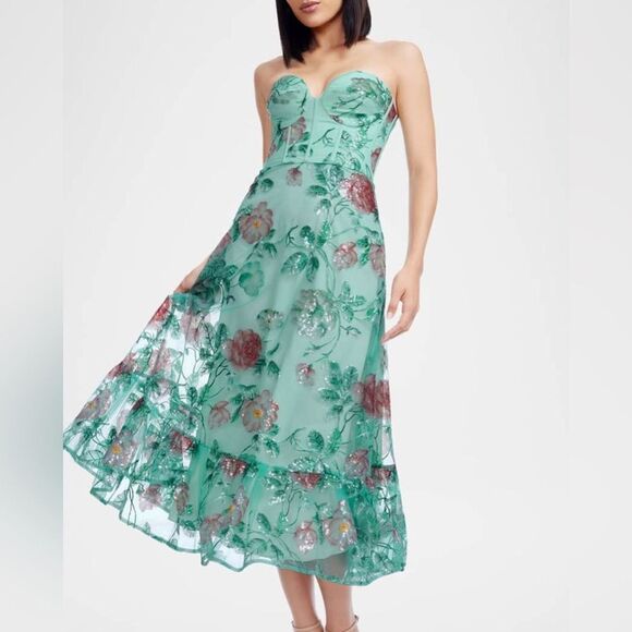 Dress the Population Lauren Flounce Floral Sequin Corset Midi Dress - Picture 1 of 15